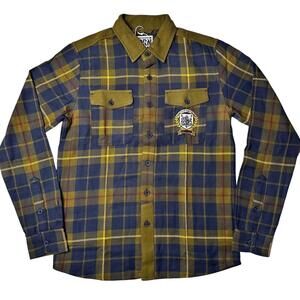 NWT Born Fly Plaid Long Sleeve Button Up Shirt Olive Mens S